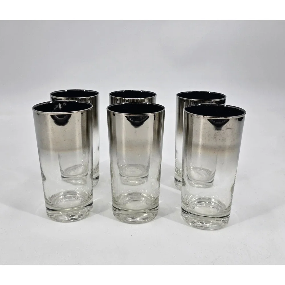 Vintage Silver Fade Highball Glasses Set of 6 Mid Century Dorothy Thorpe Style